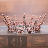 Gold Color Crystal Tiaras Baroque Round Crown