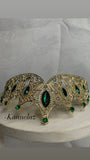 Luxury Crown/Tiara Gold with  Greeen Rhinestones