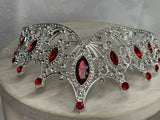 Luxury Crown/Tiara Silver with Red and Clear Rhinestones