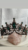 Luxury Crown/Tiara Rose Gold with  Green and Black Rhinestones
