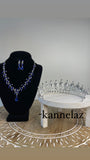 Luxury Crown-Tiara Silver Blue Color  Jewelry Set