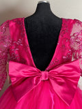Fuchsia Ball Gown Girl's Pageant Dresses Lace Top Long Sleeves Puffy Tulle Birthday Prom Gowns Kids Formal Wear
