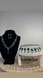 Luxury Crown-Tiara Silver Green Color  Jewelry Set