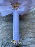 Bridal And Bridesmaid Bouquets Exquisite Rhinestones Silk Roses And Pearls Handmade White