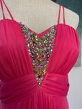 Women's Pink Embroidery Rhinestones beaded Long Evening Gown prom dress