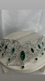 Luxury Crown/Tiara Silver with Green and Clear Rhinestones