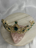 Luxury Crown/Tiara Gold with  Greeen Rhinestones
