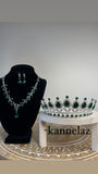 Luxury Crown-Tiara Silver Green Color  Jewelry Set