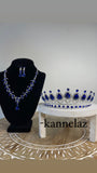 Luxury Crown-Tiara Silver Blue Color  Jewelry Set