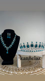 Luxury Crown-Tiara Silver Light Blue Color  Jewelry Set