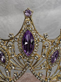 Luxury Crown/Tiara Gold with  Lilac and Clear Rhinestones