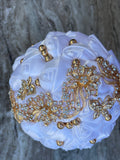 Bridal And Bridesmaid Bouquets Exquisite Rhinestones Silk Roses And Pearls Handmade White