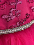 Fuchsia Ball Gown Girl's Pageant Dresses Lace Top Long Sleeves Puffy Tulle Birthday Prom Gowns Kids Formal Wear