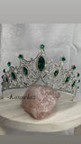 Luxury Crown/Tiara Silver with Green and Clear Rhinestones