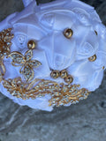 Bridal And Bridesmaid Bouquets Exquisite Rhinestones Silk Roses And Pearls Handmade White