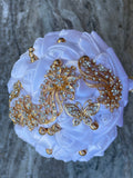 Bridal And Bridesmaid Bouquets Exquisite Rhinestones Silk Roses And Pearls Handmade White