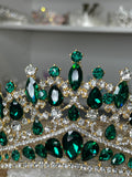 Luxury Emerald Green Crown - Tiara Jewelry Set