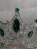 Luxury Crown/Tiara Silver with Green and Clear Rhinestones