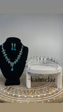 Luxury Crown-Tiara Silver Light Blue Color  Jewelry Set
