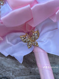 Quinceanera, Bridal And Bridesmaid Bouquets Exquisite Rhinestones Silk Roses And Pearls Handmade Pink White diameter 18cm