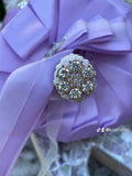 Quinceanera, Bridal And Bridesmaid Bouquets Exquisite Rhinestones Silk Roses And Pearls Handmade  Ivory/Purple, diameter 18cm