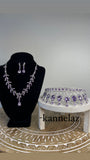 Luxury Crown-Tiara Silver Purple Color Jewelry Set
