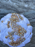 Bridal And Bridesmaid Bouquets Exquisite Rhinestones Silk Roses And Pearls Handmade White