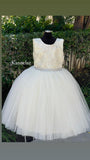 Beige Flower Girl Dress with Tulle and Ribbon Waist