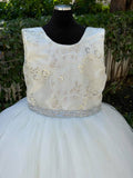Beige Flower Girl Dress with Tulle and Ribbon Waist